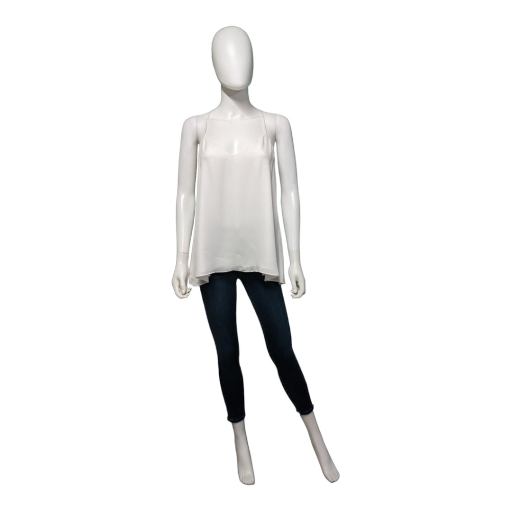 Heather by Bordeaux White Silk Spaghetti Strap Top, L